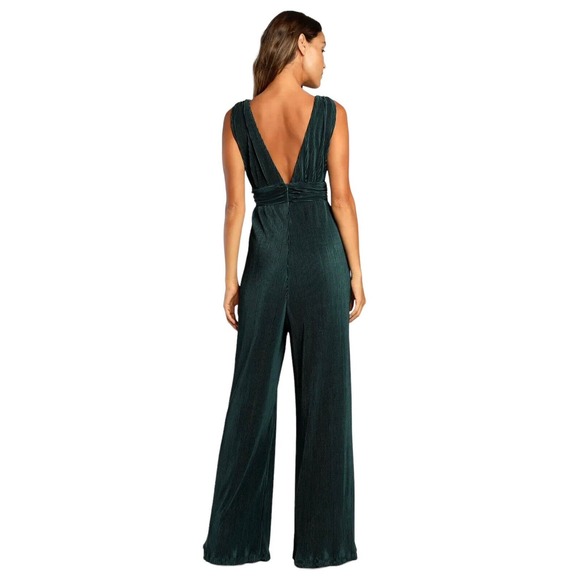 NWT Lulu’s Plisse Be Mine Teal Green Plisse Wide Leg Jumpsuit Size XS Lined Zip - Picture 4 of 16